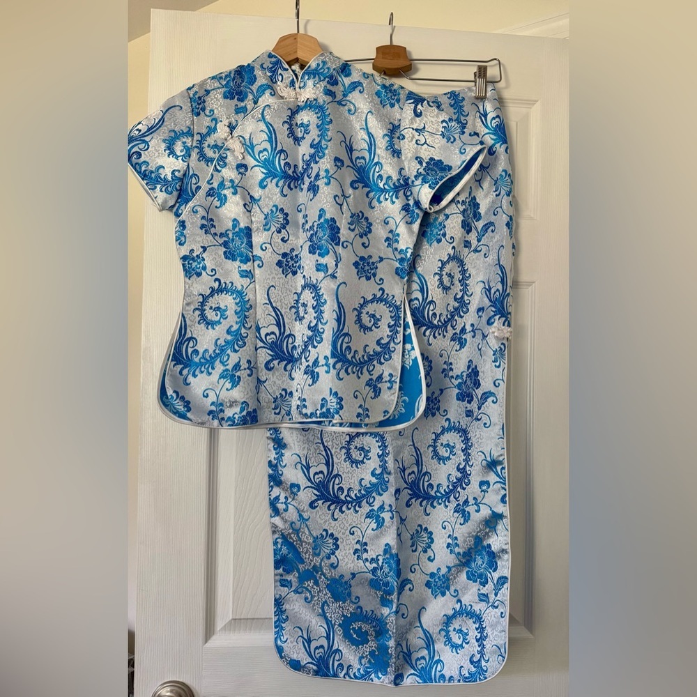 Blue Floral Kids Pajama Set - Short Sleeve Top & Pants